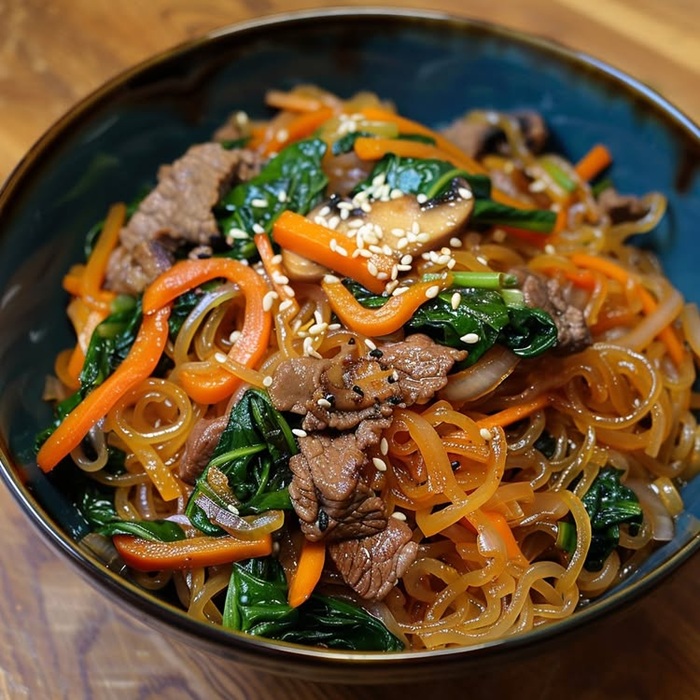 Japchae - Món miến trộn màu sắc bắt mắt dịp Trung thu. Nguồn: tastytwistrecipes